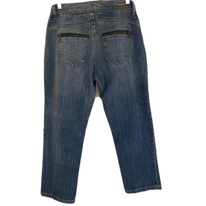 DKNY Blue Denim Distressed Straight Leg Jeans 8P Petite Stretch Zip Pockets